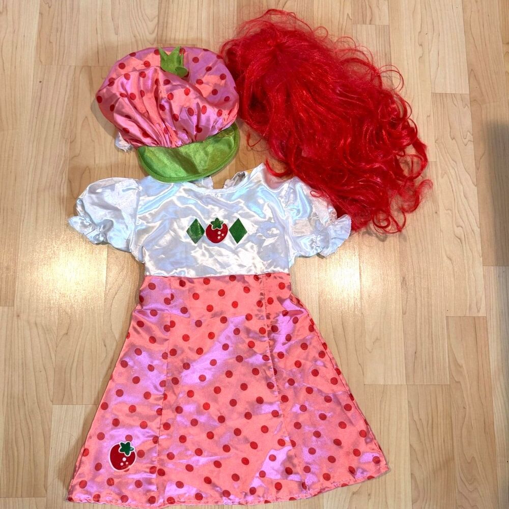 Rubies Strawberry Shortcake Costume Girls Medium 8-10 Dress Hat Wig Halloween